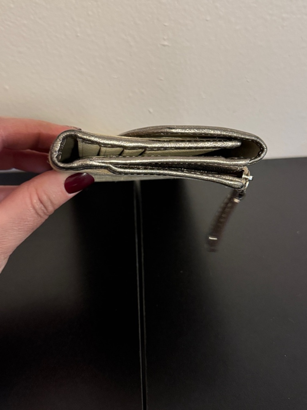 Coach Metallic Silver and Khaki Signature Continental Wallet - Picture 6 of 13